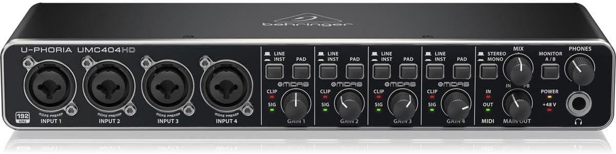Behringer U-PHORIA UMC404HD Audiophile 4x4, 24-Bit/192 kHz USB Audio/MIDI Interface with Midas Mic Preamplifiers - Image 2