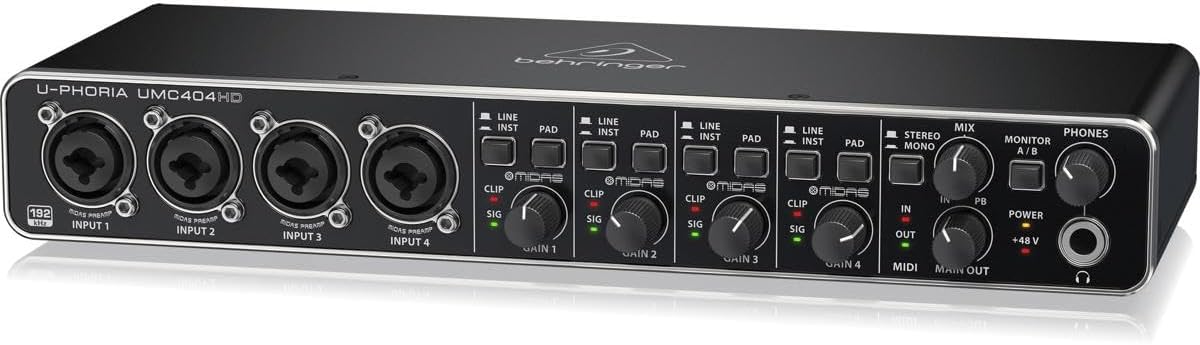 Behringer U-PHORIA UMC404HD Audiophile 4x4, 24-Bit/192 kHz USB Audio/MIDI Interface with Midas Mic Preamplifiers - Image 4